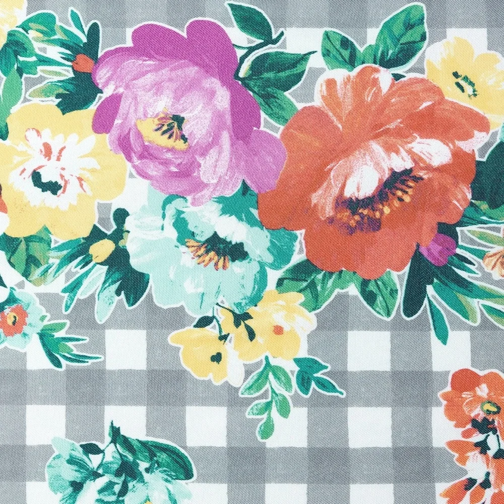 The Pioneer Woman Sweet Romance Gingham Floral Cotton-Rich Shower Curtain NEW